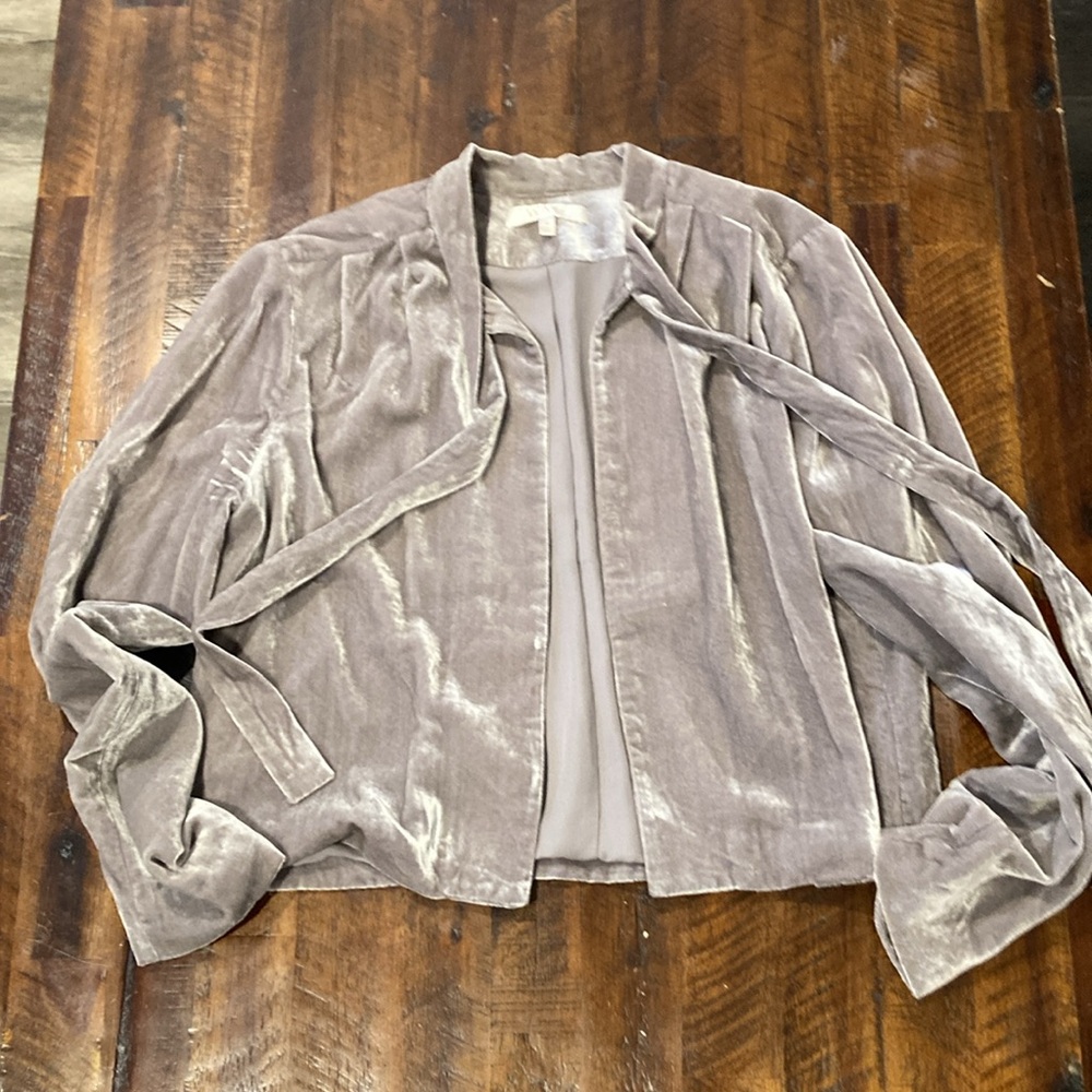 Wayf grey velvet tie front cropped jacket M - Picture 6 of 11